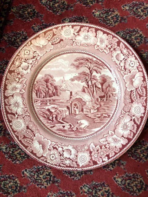 Vintage W R Midwinter Ltd Rural England Large English Ceramic Pink Plate 31Cm