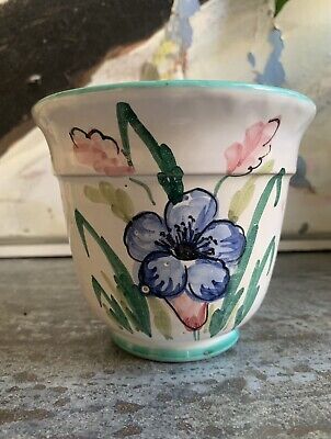 Vintage Italian Ceramic Planter Pot Vase Signed Italy Hand Painted Flower 4.75”