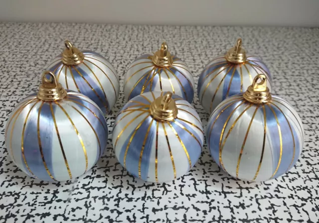 Vintage Retro Style Blue White Spun Silk Xmas Christmas Tree Decorations Baubles