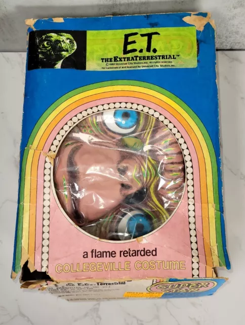 RARE 1982 E.T. Collegeville Super Star Costume w/ Mask Box Child Medium 8/10