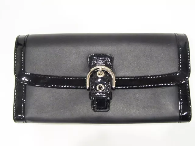 New with tag Coach Black Soho Leather Buckle Slim Envelope Clutch Wallet F47978