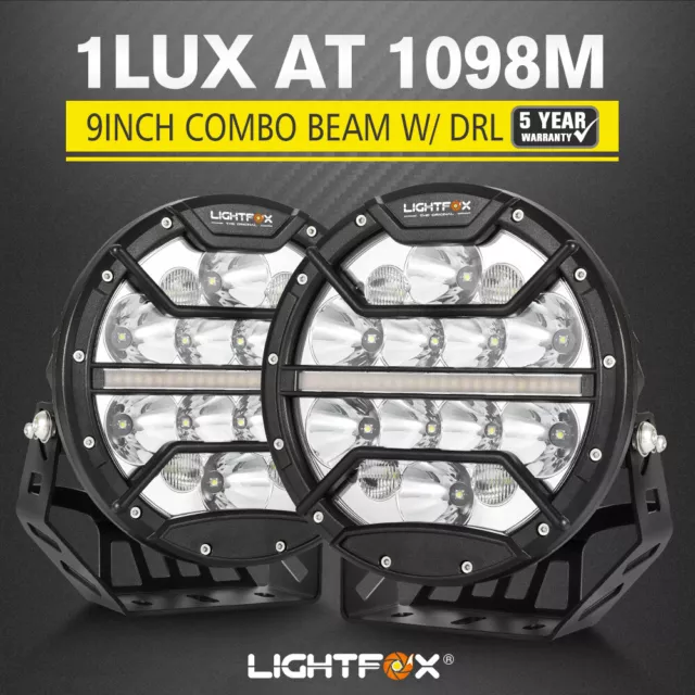 LightFox 9inch LED Driving Lights 4x4 Round Spotlights Built-in DRL Black