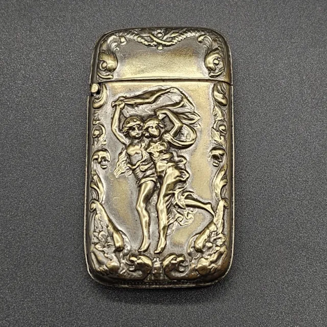 Antique Repousse Silver Plated on Brass Vesta Case/Match Safe France/c1900