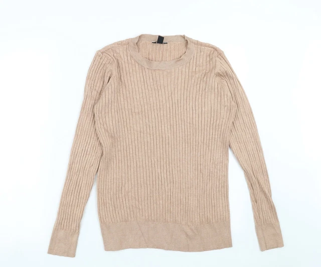 M&Co Womens Beige Round Neck Striped Viscose Pullover Jumper Size 12