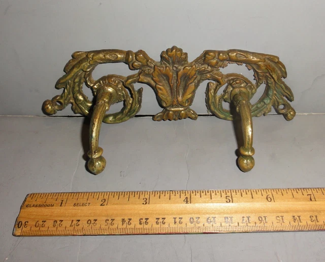 Antique Brass Double Hook Wall Decor Hanger Great For Coat Hat Etc Victorian Old 10
