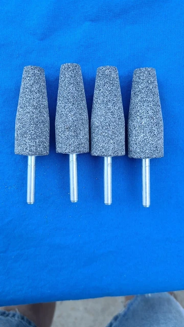 Lot of 4ea. Type 17 Black Grinding Cones 2-1/2"L x 1"OD to 0.6" flat 1/4" shank