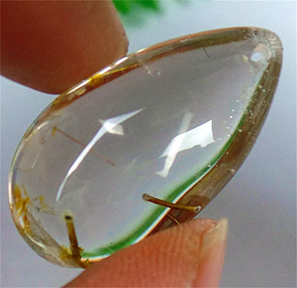 30x17x10mm Natural Gold Rutilated Quartz Crystals Teardrop Reiki Pendant BQ67481