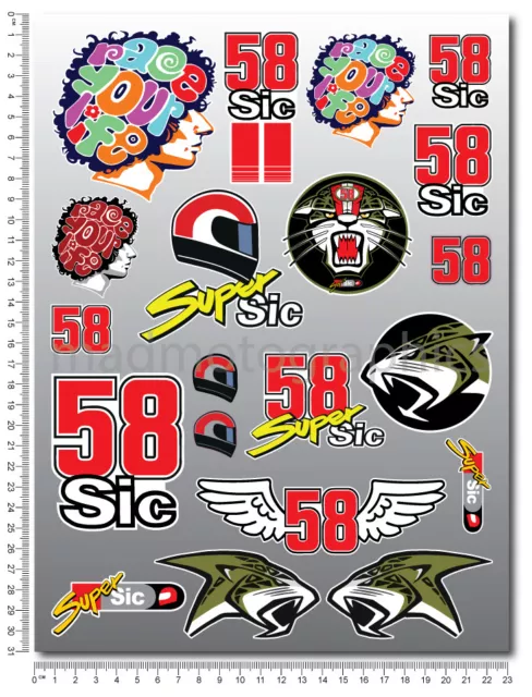 Marco Simoncelli 58 Super Sic decals set 9.1x12.2 in sheet 20 stickers motogp