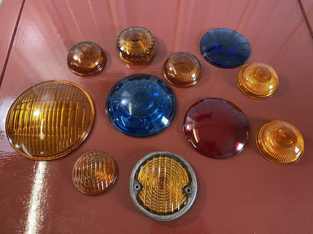 1920 's 1930 's 40 's 50's COLORED GLASS LENS LOT AMBER BLUE RED PURPLE TAIL FOG