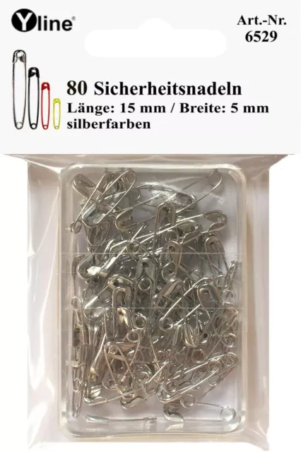 80 Stück Mini Sicherheitsnadeln 15 mm, klein, silberfarben, 6529