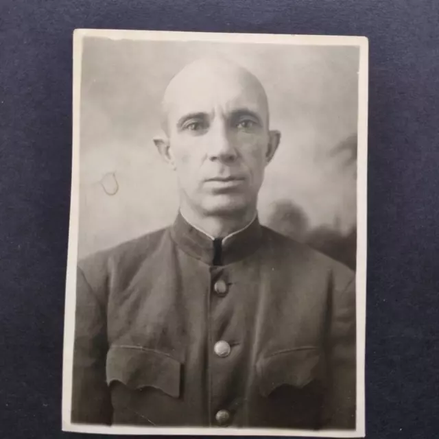 1940s Bald Man Portrait Uniform Vtg Vintage Old Original Photo