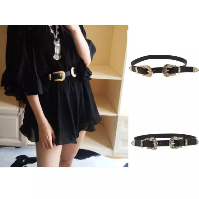 Cinture in Pelle Da Donna  in  con Doppia Fibbia Retrò  in  Skinny