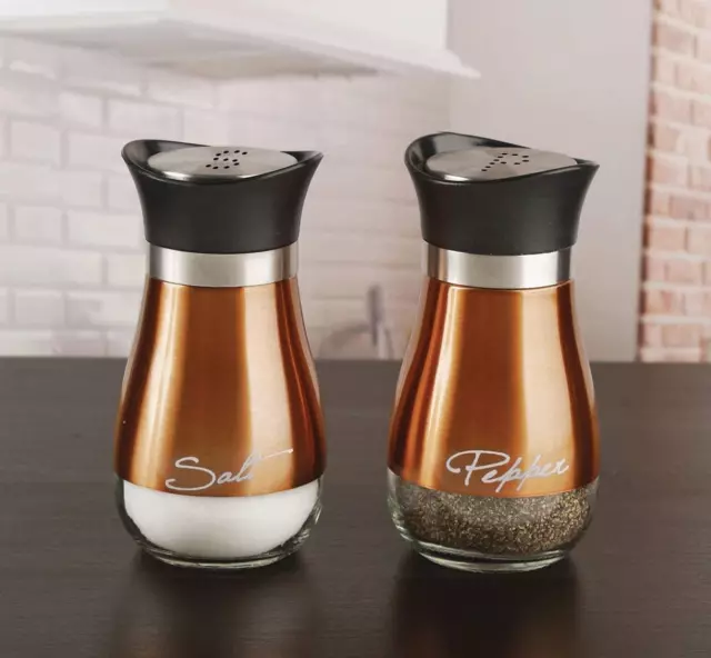 4" Elegant Stainless Steel Salt and Pepper Shakers Set with Clear Glass Bottom