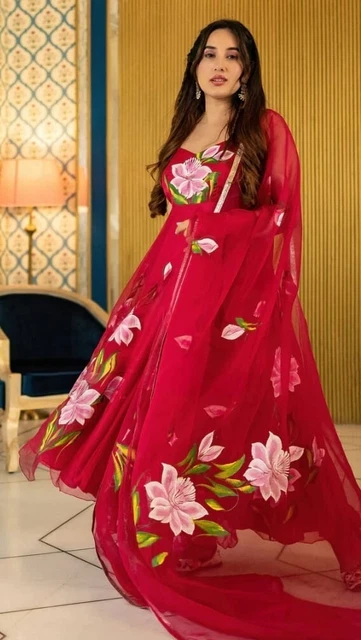 Pakistani Designer Salwar Kameez Anarkali Prrinted Kurti Pant & Dupatta Dress.