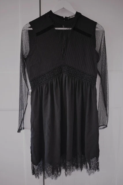 ZARA BLACK CONTRAST Fabric Semi Sheer Dress Lace Trim S Small Bnwt 32.00 -  PicClick UK