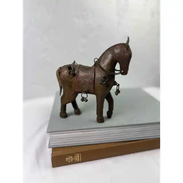 Ornate Antique Metal Marwari War Horse Brass Copper Bells Chain Vintage Asian