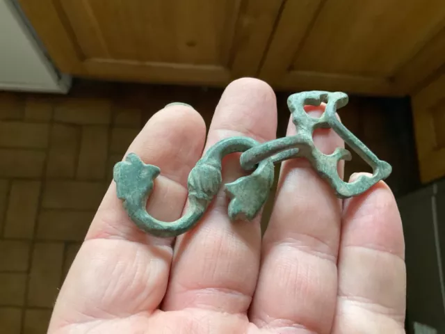 Roman Bronze Buckle With Snake/Beasts Head Connector.Metal Detecting Finds