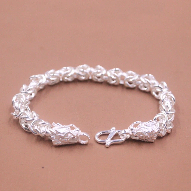 Pure 999 Fine Silver Chain 7mm Women Men Dragon Head Link 7inch Length