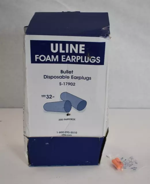 ULINE Bullet Foam Disposable Earplugs S-17902 NRR 32dB 200 Pairs Per Box