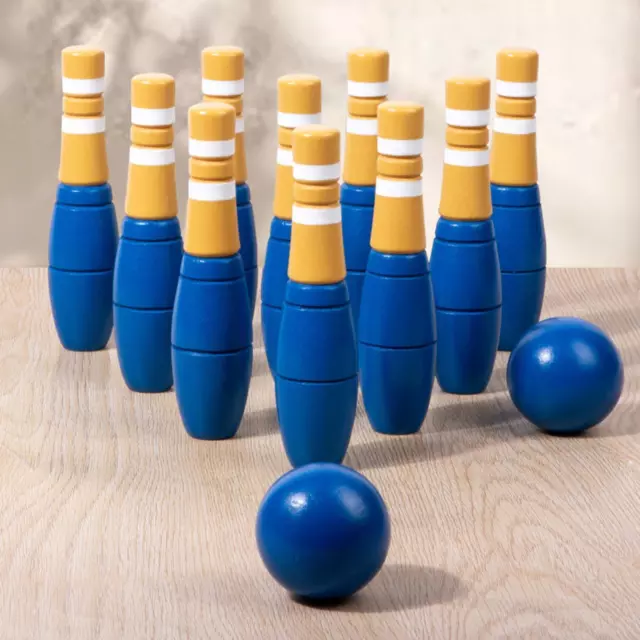 10x Wood Bowling Set Portable Family Fun Lawn Bowling and Skittle Ball Games