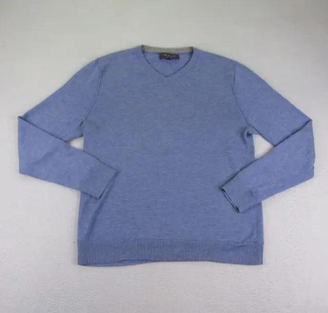 Rag & Bone Sweater Mens Large Blue Wool Crewneck Pullover Knit Jumper V Neck ^