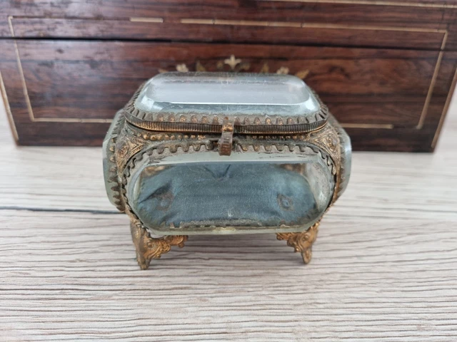 Coffret Boite Bijoux Verre Biseauté Laiton doré Napoléon III