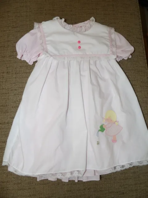 Vintage Childs Dress Pink White with White Pinafore Winnie the Pooh Size 6