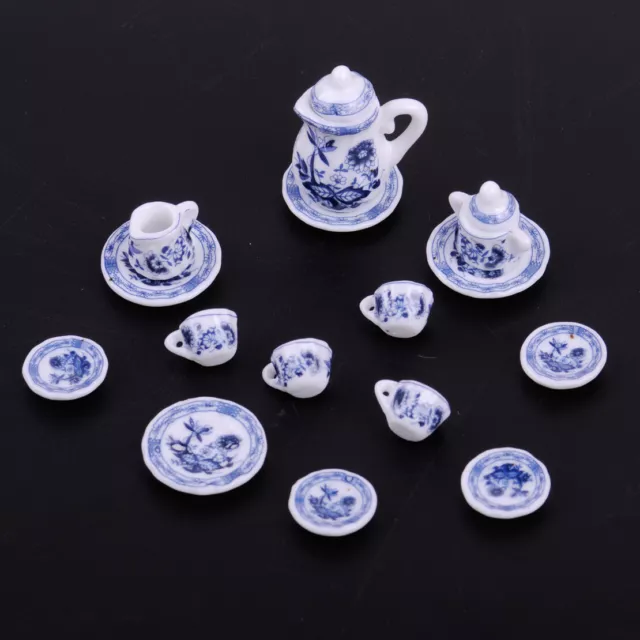 1/12th Dining Ware China Ceramic Tea Set Dolls House Miniatures Blue Flower