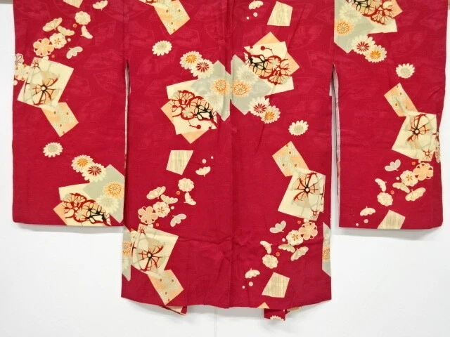 5839496: Japanese Kimono / Antique Haori / Mon Kinsha / Shikishi Pattern & Flowe