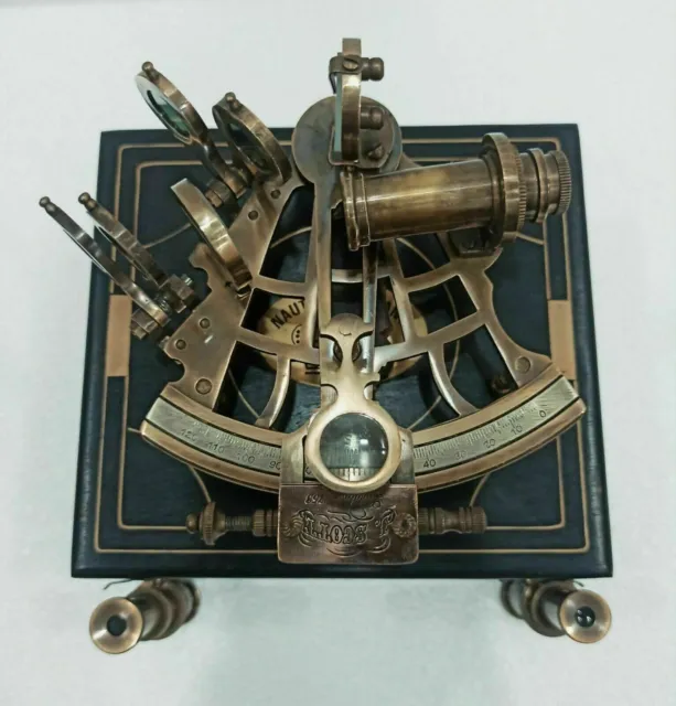 J.SCOTT Antique Sextant Nautical Brass Astrolabe Working Marine Vintage Box Gift