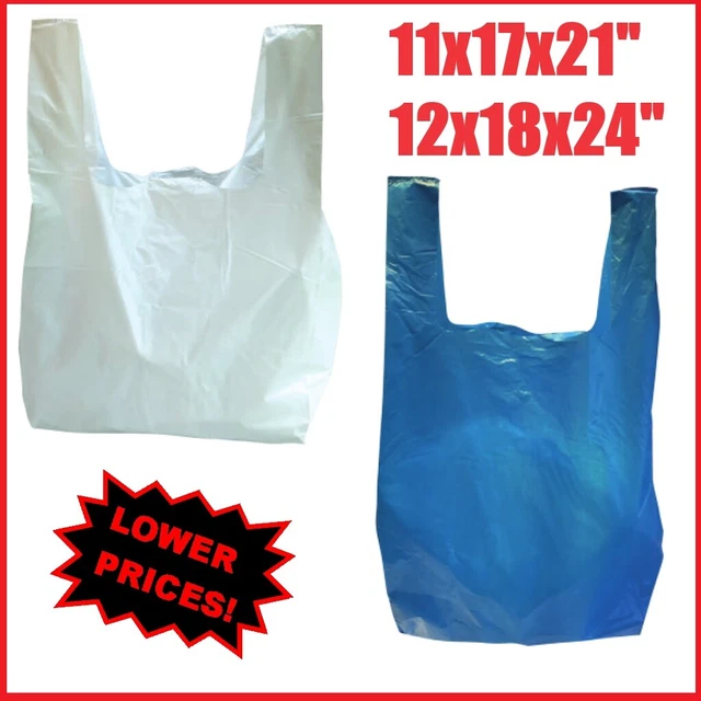 Plastic Vest Carrier Bags Blue Or White  All Sizes Supermarkets
