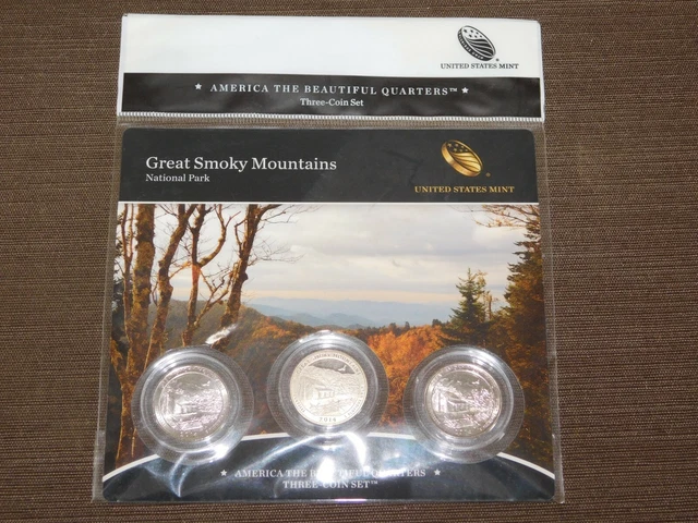Us Mint 3 Coin Set 2014 America The Beautiful Quarters Great Smoky Mountains Tn