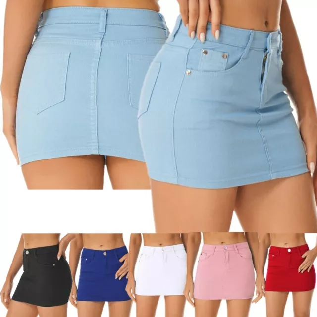 Women's Jean Skirt Casual Mid Waist Stretch Mini A-line Denim Short Skirts Club