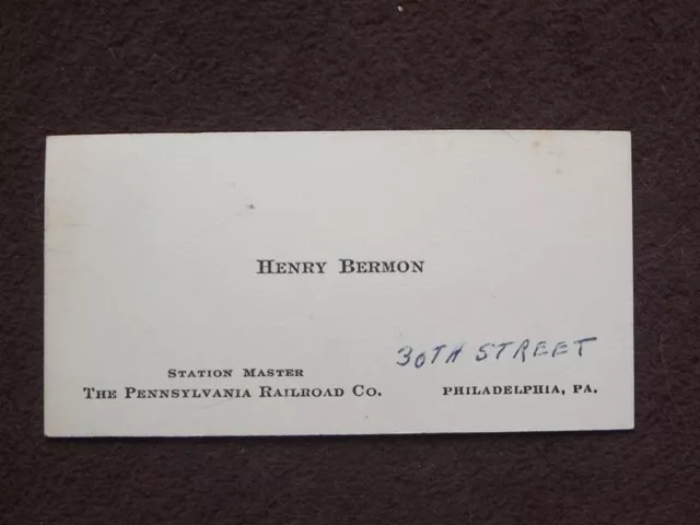 PENNSYLVANIA RAILROAD, 1940's / 1950's BUSINESS CARD, PHILADELPHIA, PA