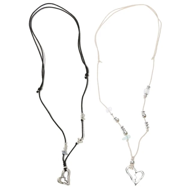 Broken Heart Pendant Necklace Long Rope Neck Chain Fashion Jewelry for Women