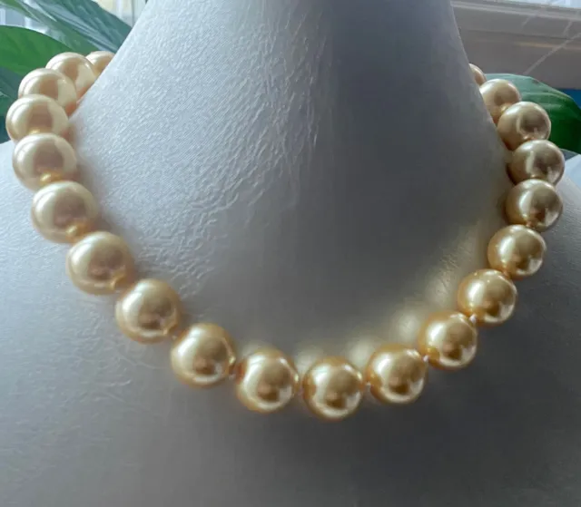 Huge 16mm Golden South Sea Shell Pearl Round Beads Hand Knotted Necklaces 20"AAA