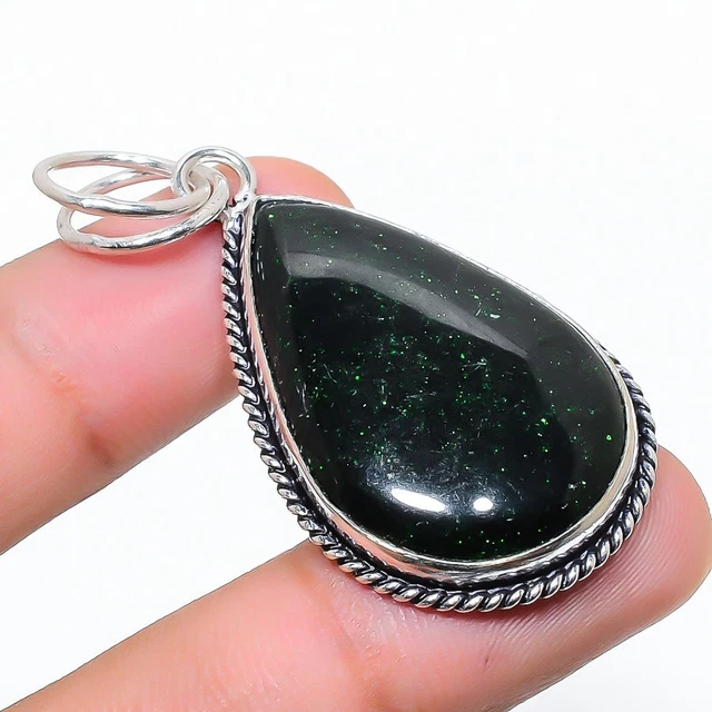 Green Aventurine Gemstone 925 Sterling Silver Jewelry Pendant 2.09" Easter h173