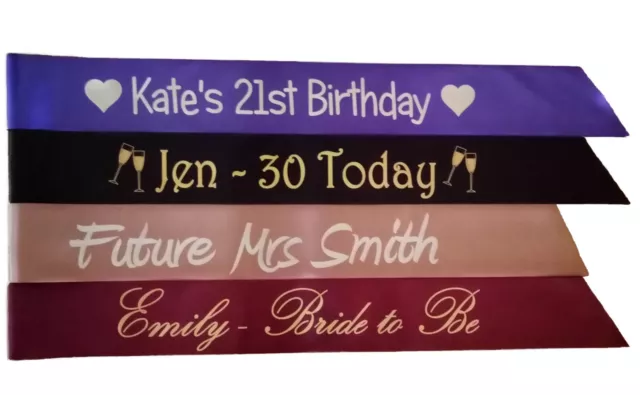 Luxury Personalised birthday sash/hen party/16th/18th/21st/30th/40th any text