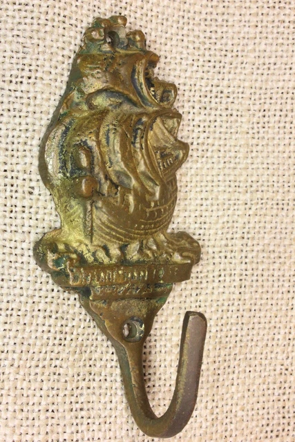 Old Sailing Ship Coat Bath Robe Hook Key Hanger Brass Nautical Decorative