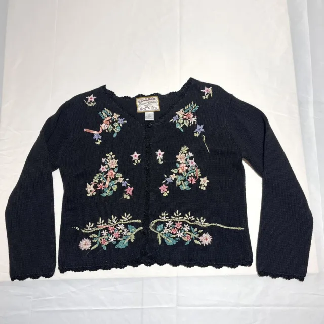 Heirloom Collectibles Black Embroidered Sequin Floral Cardigan Sweater S As Is
