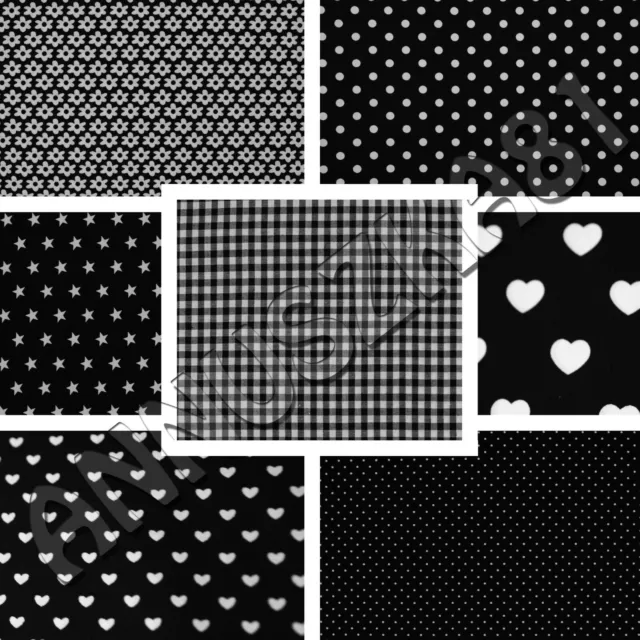 Baumwollstoffe Schwarz Weiß Stoffe Punkte Sterne Karo Streifen Popeline ab 25 cm 2