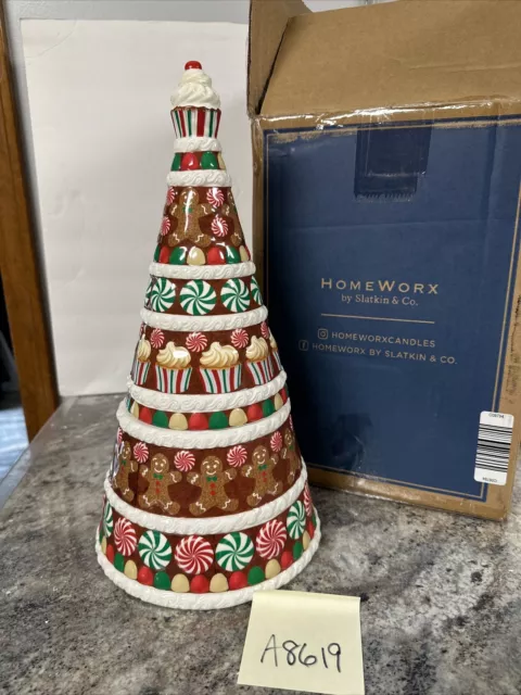 Homeworx 15” Ceramic Cupcake GINGERBREAD CHRISTMAS TREE 3 Wick 14 oz Candle