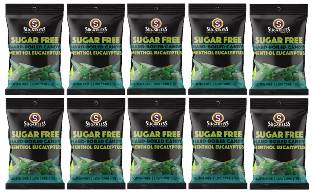 901878 10X 70G Sugarless Confectionery Sugar Free Menthol Eucalptus Hard Boiled