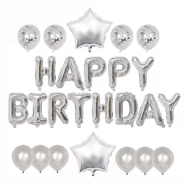 Kit de fête avec ballons en aluminium argenté de luxe Happy Birthday -...