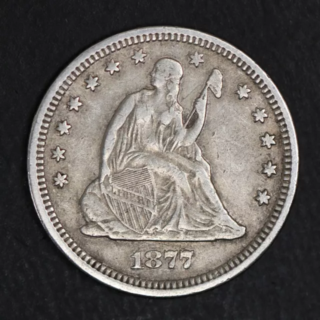 1877 Seated Liberty Quarter USA 90% Silver 25c Coin