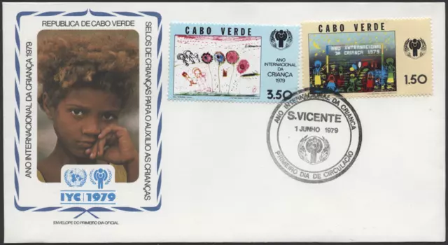 "Cabo Verde 1979 "Año del niño" dibujos infantiles, MiNr 399-400 en FDC