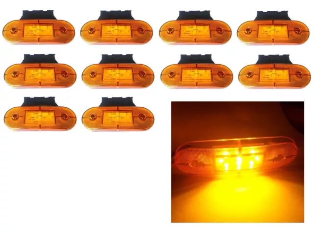 24v 9LED Indicatori Laterali Luci Ingombro Arancio + Supporti Autocarro 10Pezzi