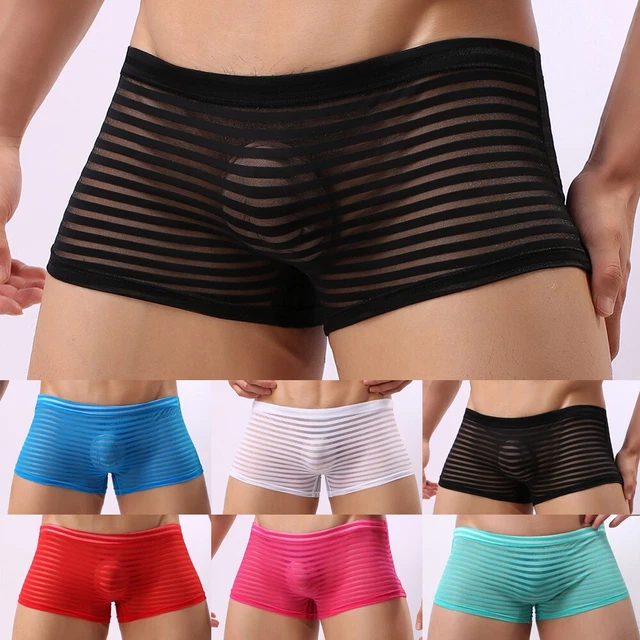 Sexy Hommes Transparent Maille Short Boxer Slip Culotte Slip sous-Vêtement