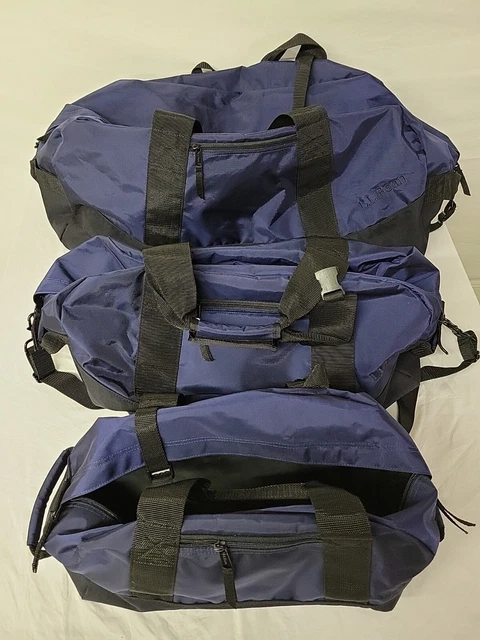 LL Bean Adventure Nylon Duffle Bag Blue XL-30x13x15 L-22x12x14 M-16x9x12