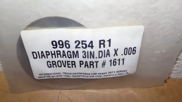 International 996254R1 AIR HORN DIAPHRAGM  3" Diameter x .006  New Grover #1611